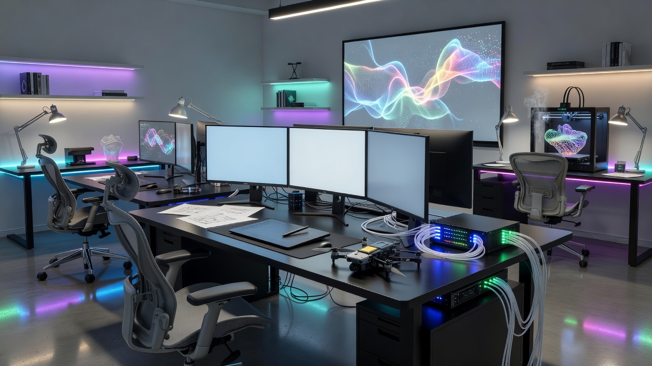 High tech creative design workspace and hardware